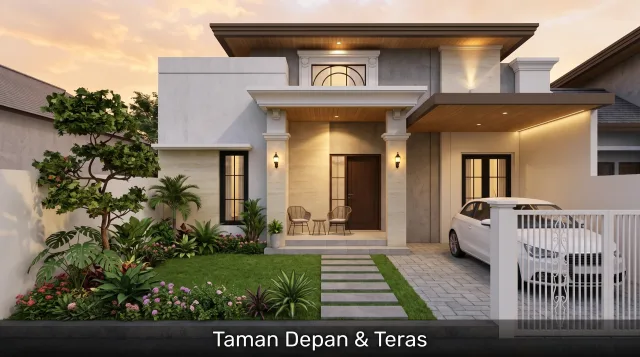 Ilustrasi tipe 36/90 - Taman depan dan teras