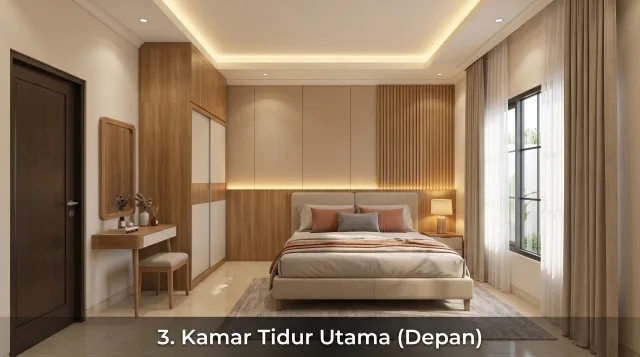 Ilustrasi tipe 56/90 - Kamar tidur utama depan