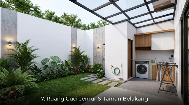 Ilustrasi tipe 56/90 - Laundry dan taman belakang