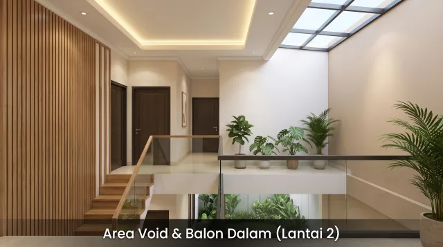 Ilustrasi tipe 62/70 - Void dan balkon dalam